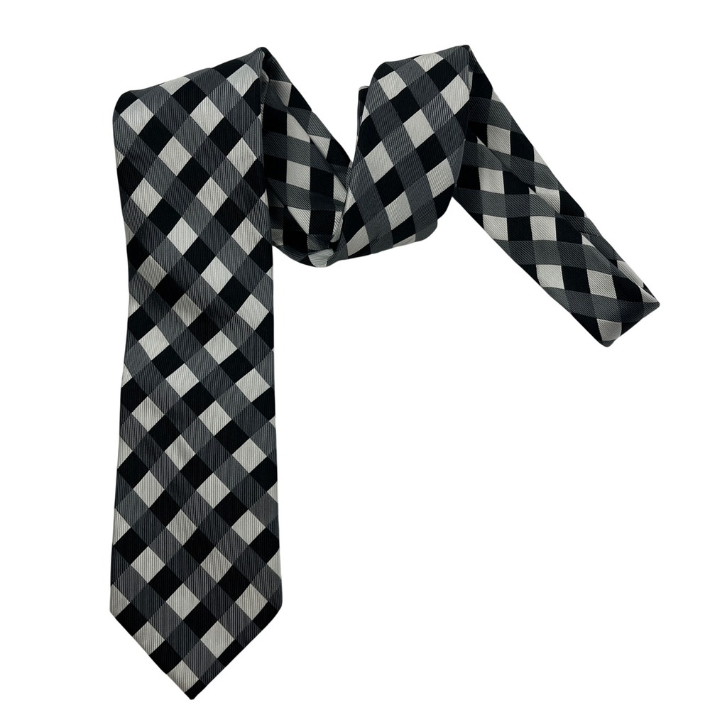 Donald J Trump Signature Collection Silk Tie Black White Check Plaid Gingham
